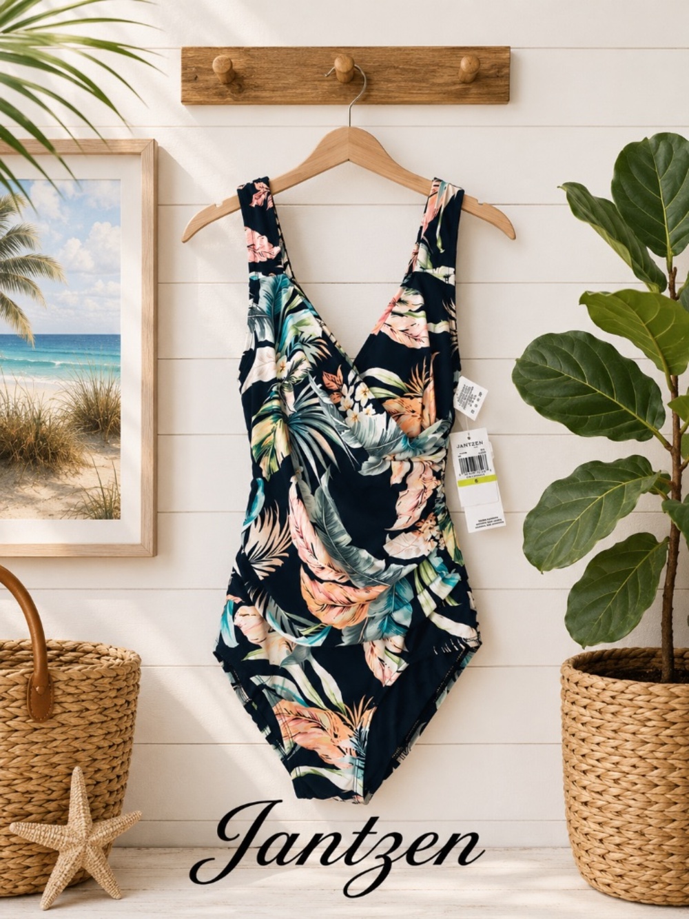 NWT Jantzen Floral One-Piece Tummy Control Swimsuit Size 4